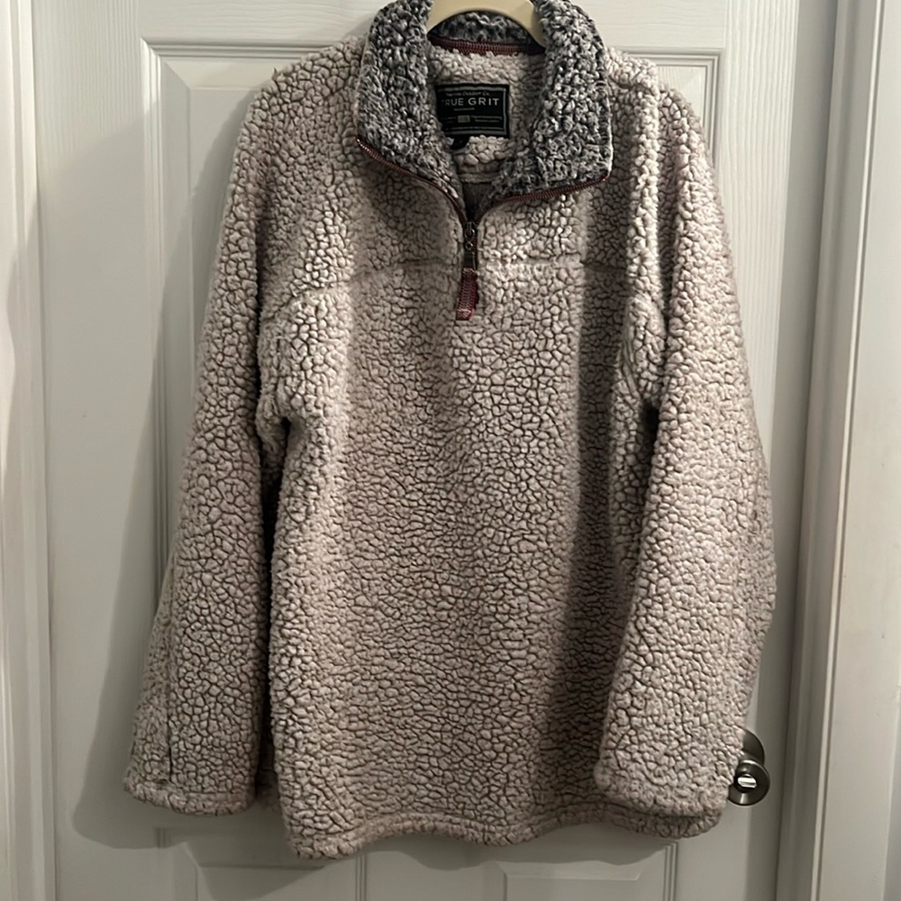 True Grit Frosty Tipped Pile 1/2 Zip Pullover - Putty - Size: Ladies M / Men’s S